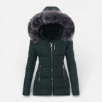 Damen Steppjacke mit Kapuze und Kunstfellkragen