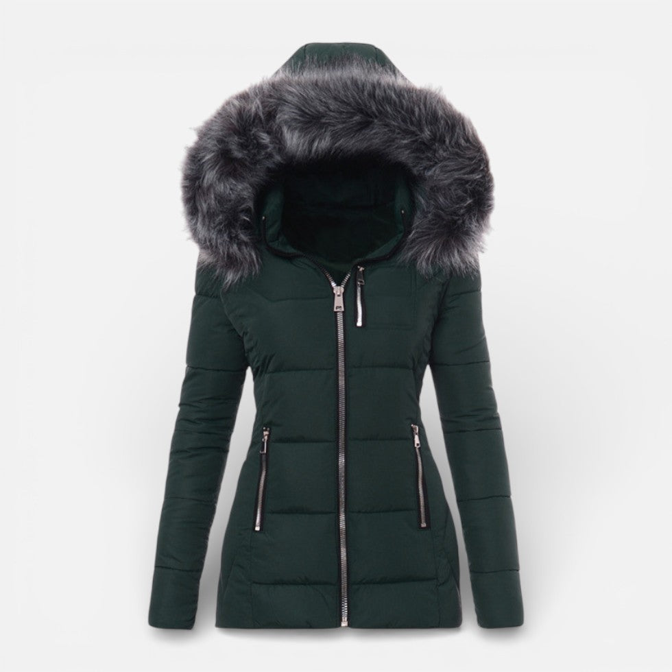 Damen Steppjacke mit Kapuze und Kunstfellkragen