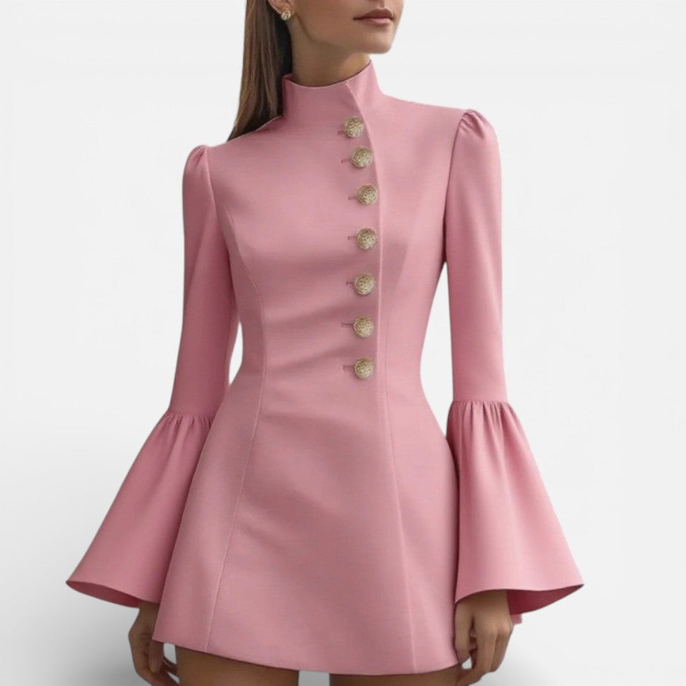 Elegantes Damen Kleid mit Stehkragen und Knopfleiste