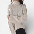 Kaschmir Damen Strickpullover mit Rollkragen und Zopfmuster