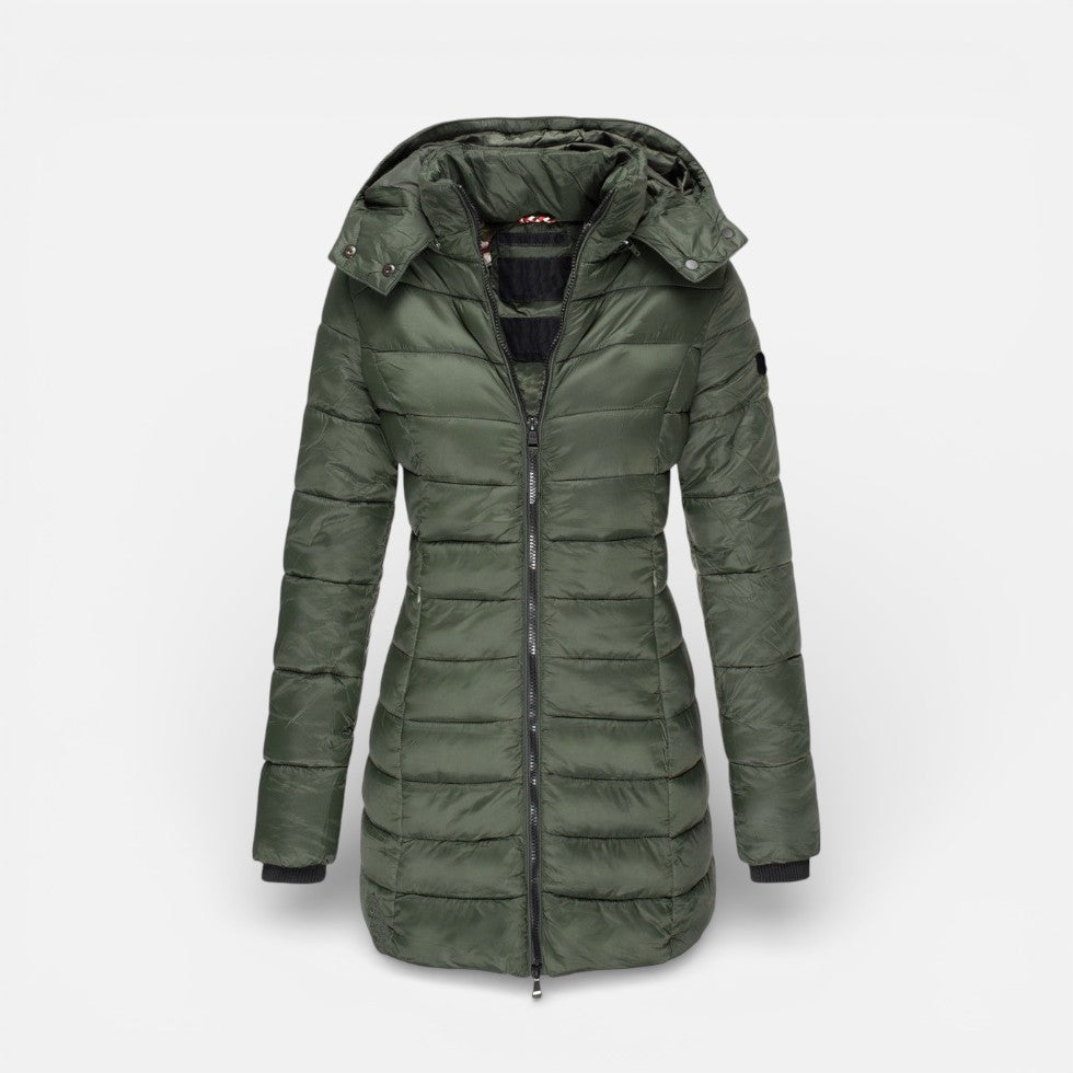 Damen Steppmantel mit Kapuze und Reissverschluss