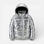 Men's quilted jacket with hood in metallic look
