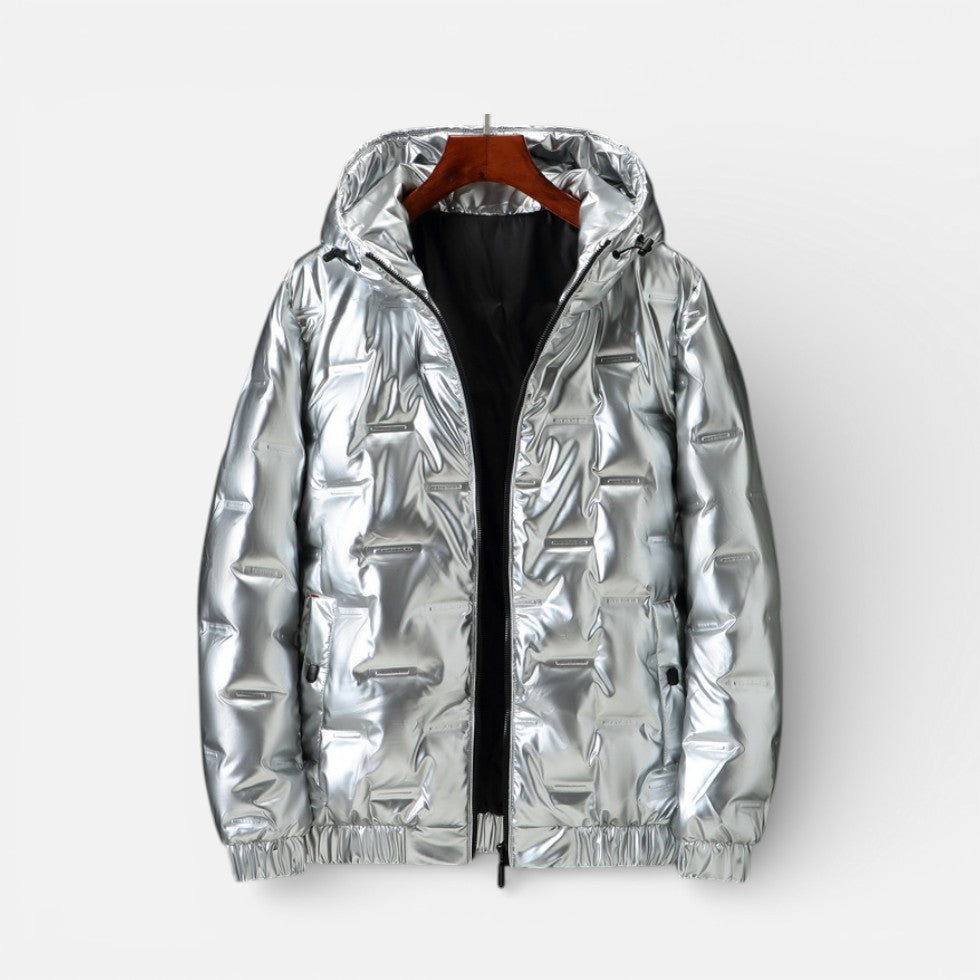 Herren Steppjacke mit Kapuze in metallischer Optik