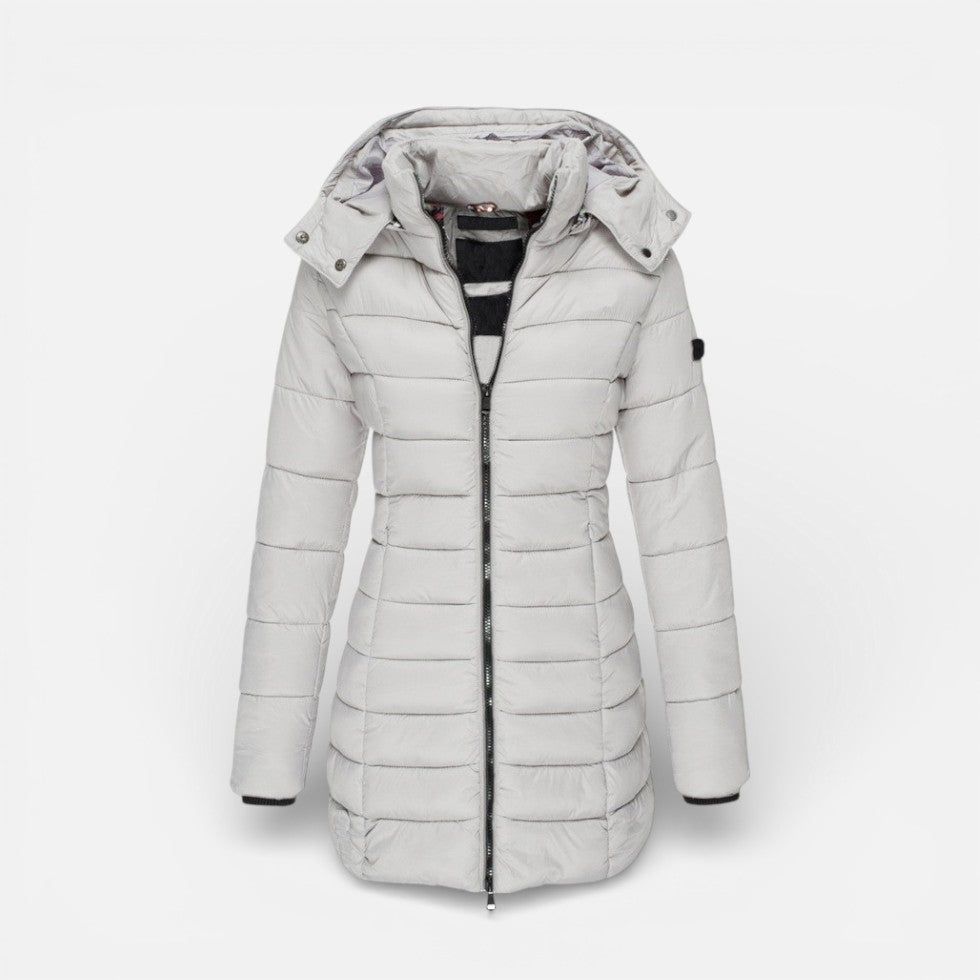 Damen Steppmantel mit Kapuze und Reissverschluss