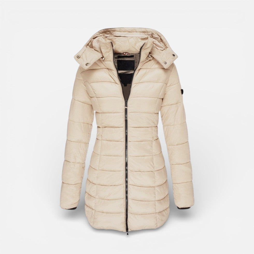 Damen Steppmantel mit Kapuze und Reissverschluss