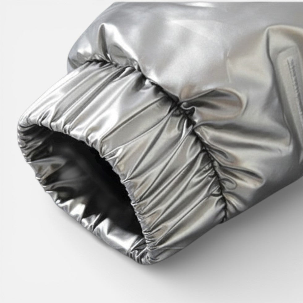 Men's quilted jacket with hood in metallic look