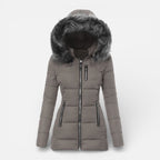 Damen Steppjacke mit Kapuze und Kunstfellkragen