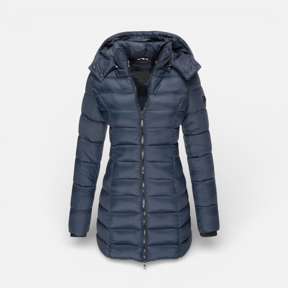 Damen Steppmantel mit Kapuze und Reissverschluss