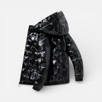 Men's quilted jacket with hood in metallic look
