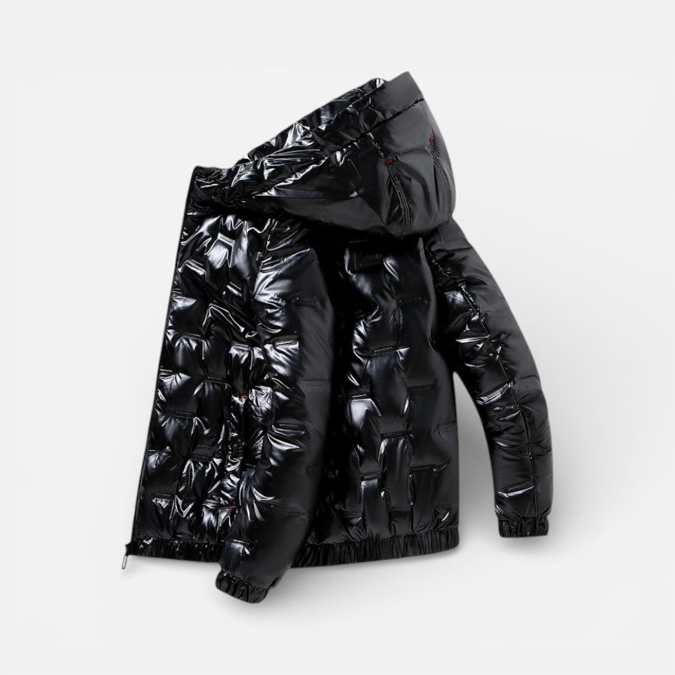 Herren Steppjacke mit Kapuze in metallischer Optik