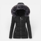 Damen Steppjacke mit Kapuze und Kunstfellkragen