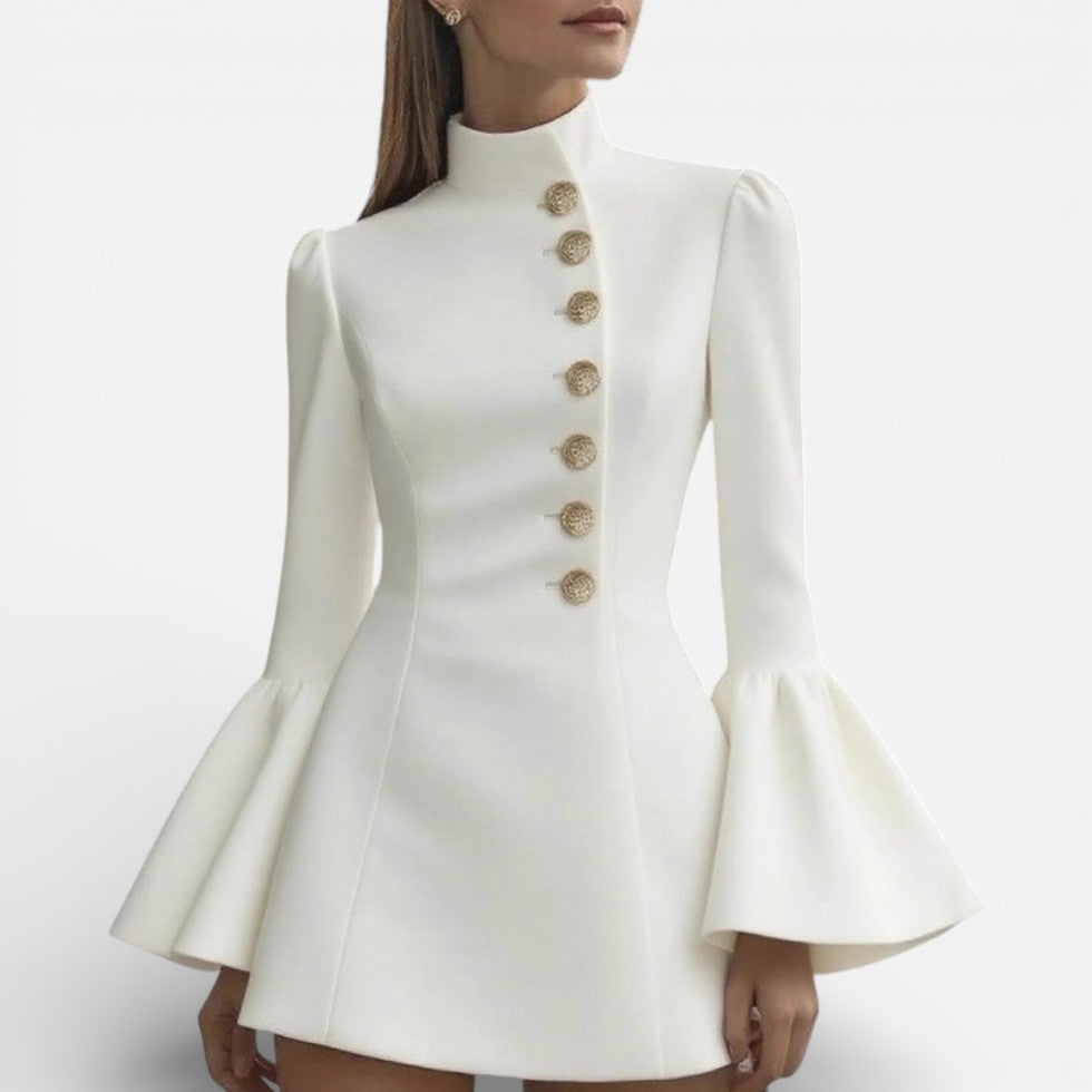 Elegantes Damen Kleid mit Stehkragen und Knopfleiste