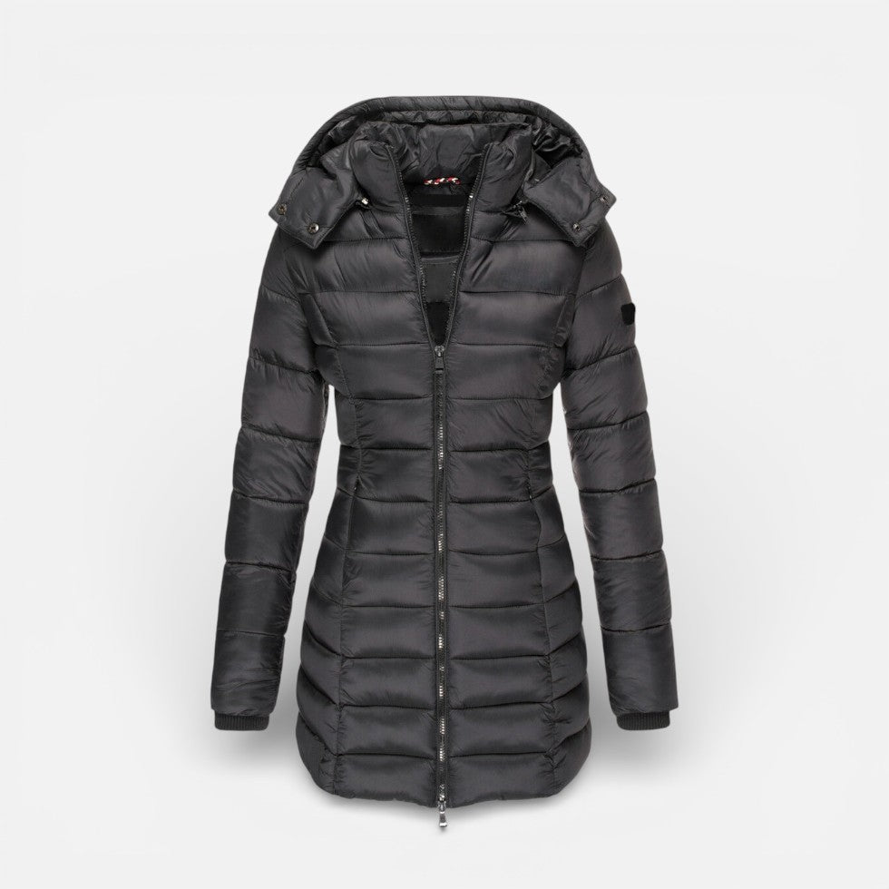 Damen Steppmantel mit Kapuze und Reissverschluss