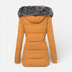 Damen Steppjacke mit Kapuze und Kunstfellkragen