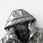 Men's quilted jacket with hood in metallic look