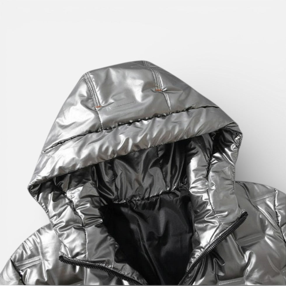 Herren Steppjacke mit Kapuze in metallischer Optik