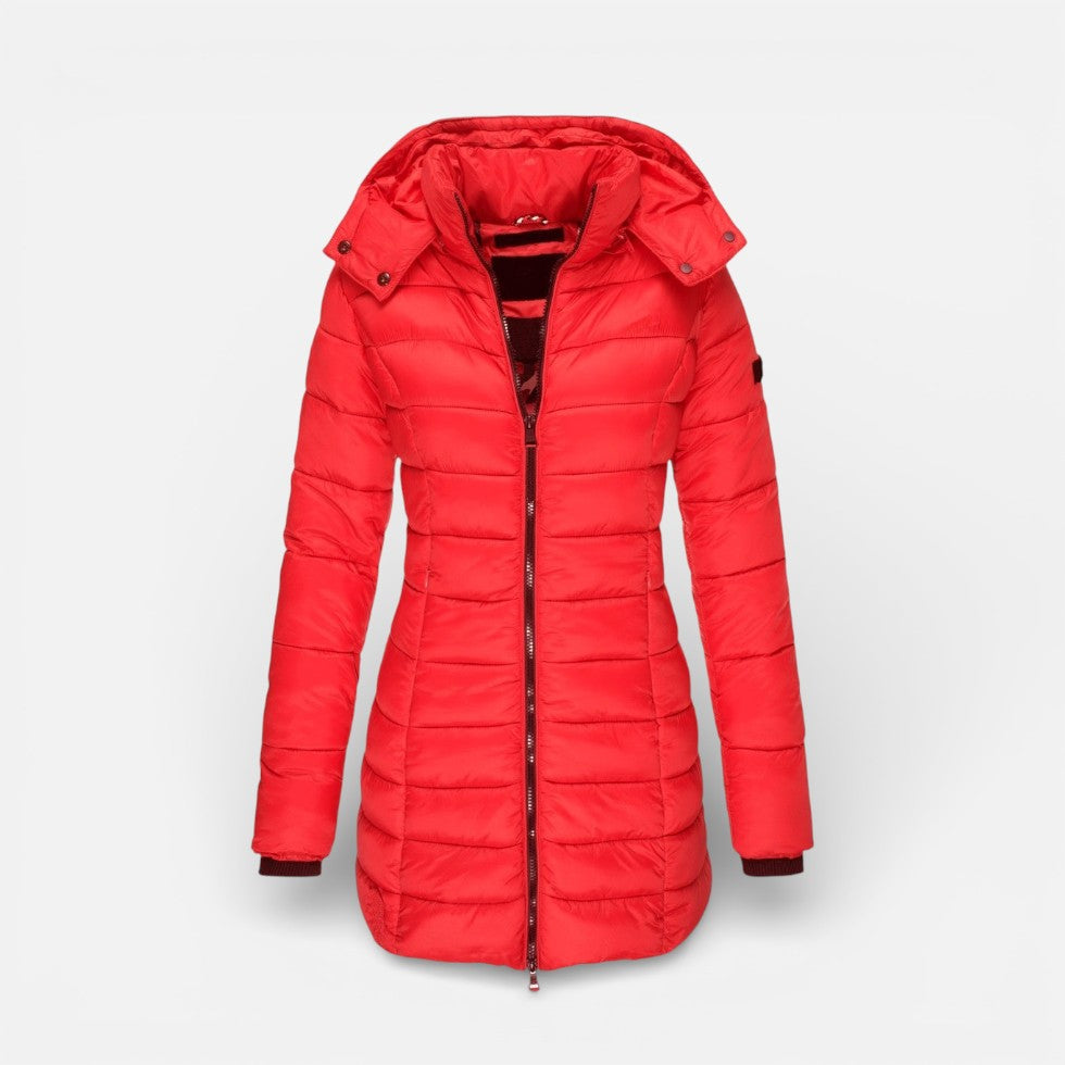 Damen Steppmantel mit Kapuze und Reissverschluss