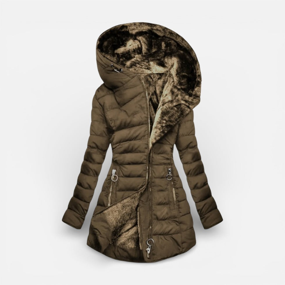 Damen Steppjacke mit Kapuze und warmem Innenfutter