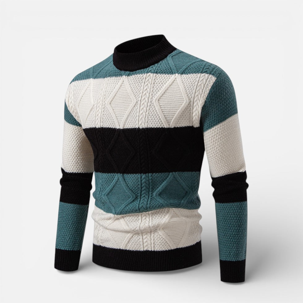 Herren Knitted Strickpullover mit Zopfmuster und Streifenmuster