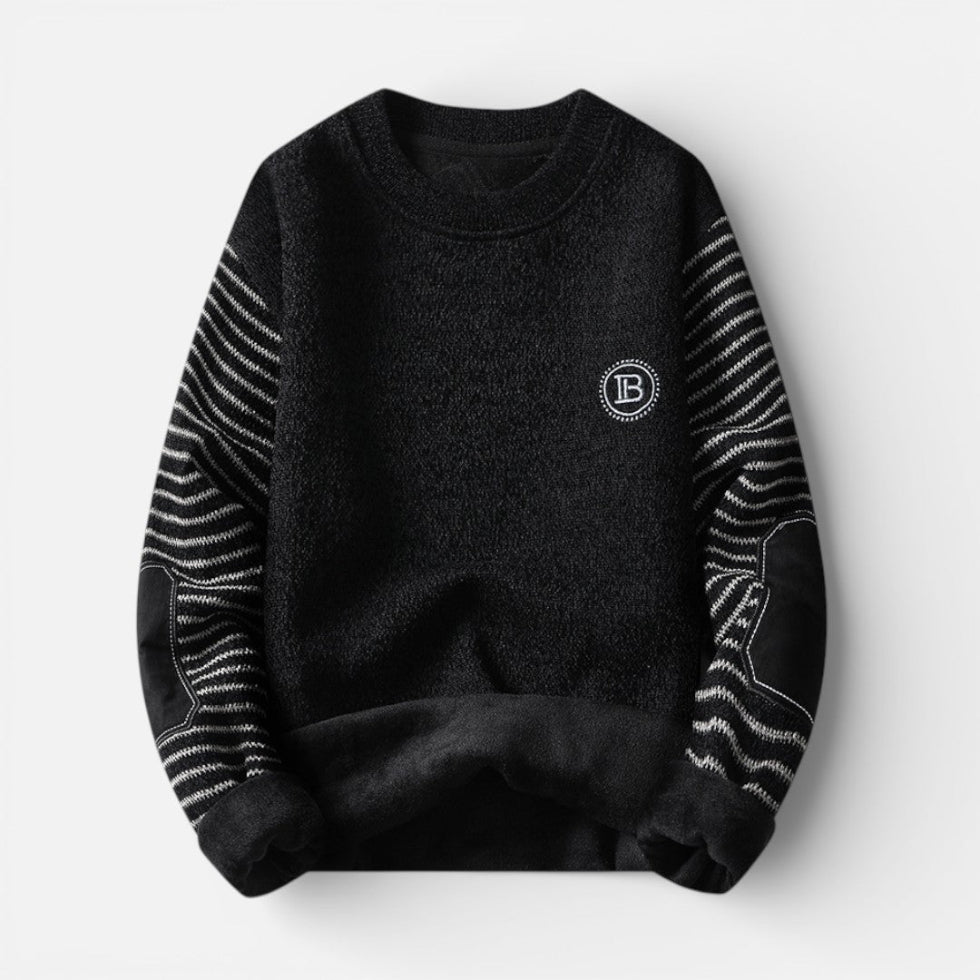 Herren Knitted Strickpullover mit gestreiften Ärmeln