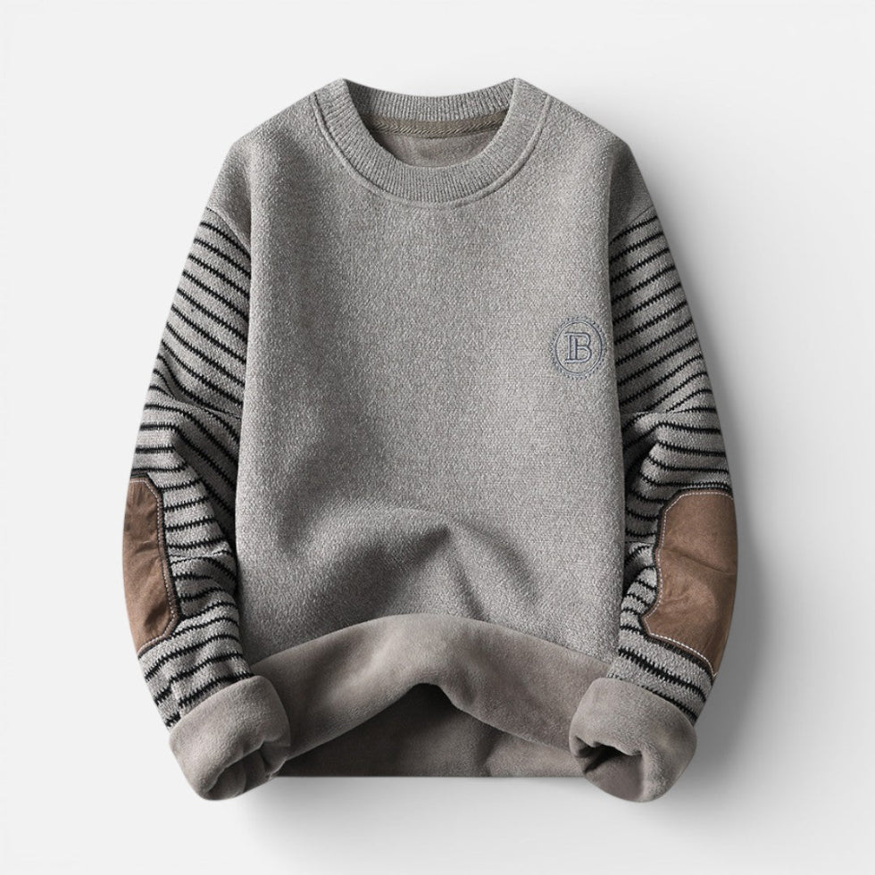 Herren Knitted Strickpullover mit gestreiften Ärmeln