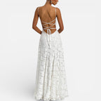 Damen Abendkleid lang aus Spitze mit Spaghettiträgern