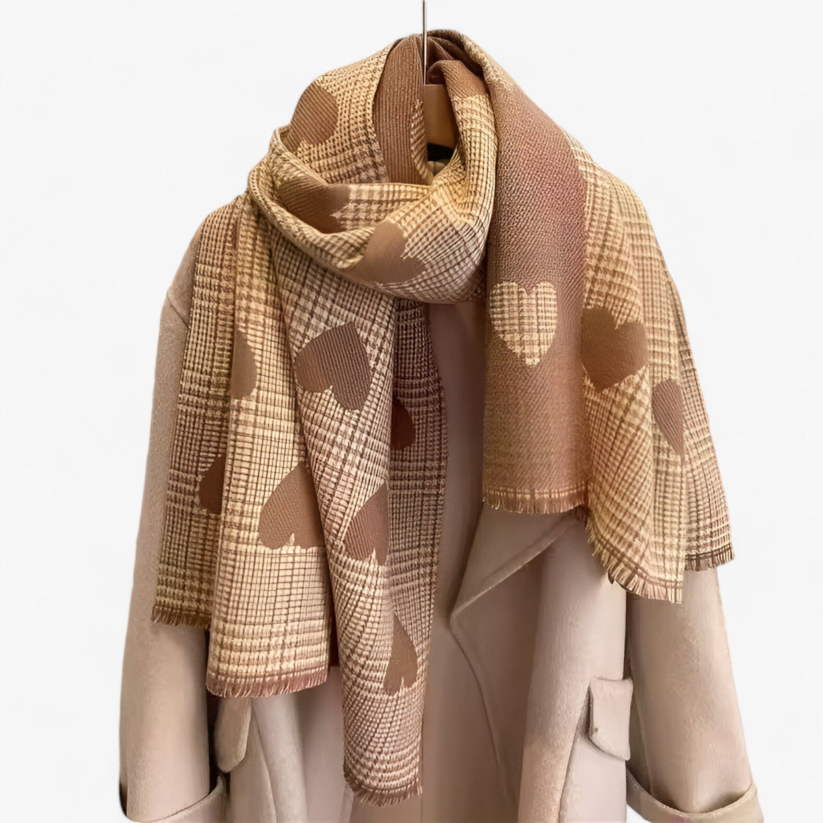 Damen Wendeschal mit Herzmuster und Hahnentritt – Großer Winterschal mit Kaschmir-Touch, Herbst Winter