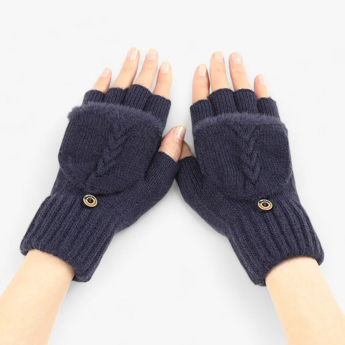 Damen Strickhandschuhe mit Klappe – Fingerlose Handschuhe und Fäustlinge in einem, Herbst Winter