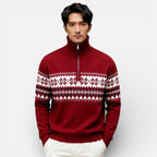 Herren Strickpullover mit Reissverschluss und Norwegermuster