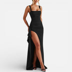 Damen Maxikleid mit Spaghettiträgern und Beinschlitz