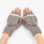 Damen Strickhandschuhe mit Klappe – Fingerlose Handschuhe und Fäustlinge in einem, Herbst Winter