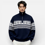Herren Strickpullover mit Reissverschluss und Norwegermuster