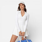 Damen Langarm Sportkleid mit Kragen und ausgestelltem Rock