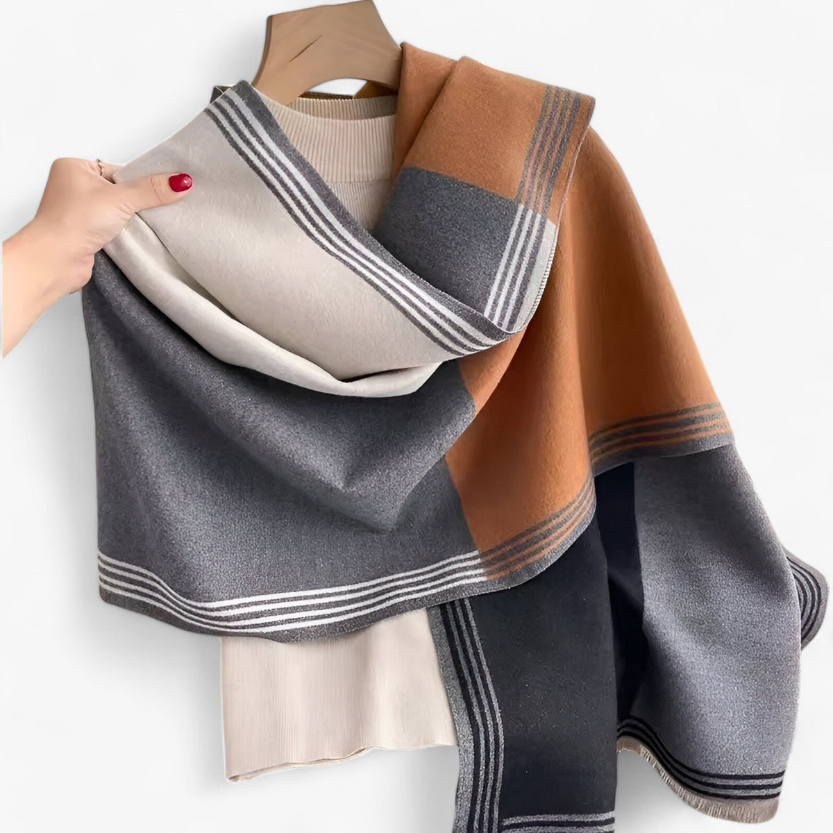 Damen Oversized Schal mit Colour-Block-Muster – Großer Wollschal und Schultertuch, Herbst Winter