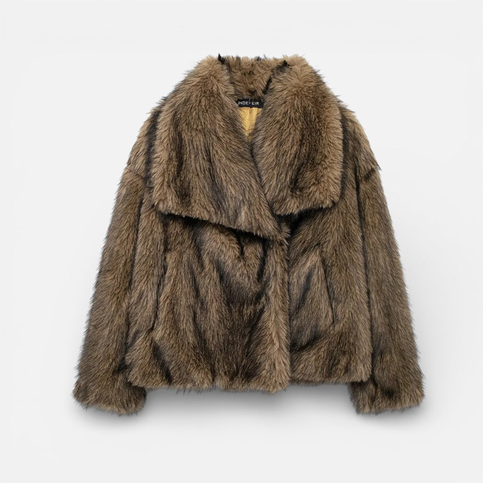 Damen Kunstfelljacke mit breitem Kragen