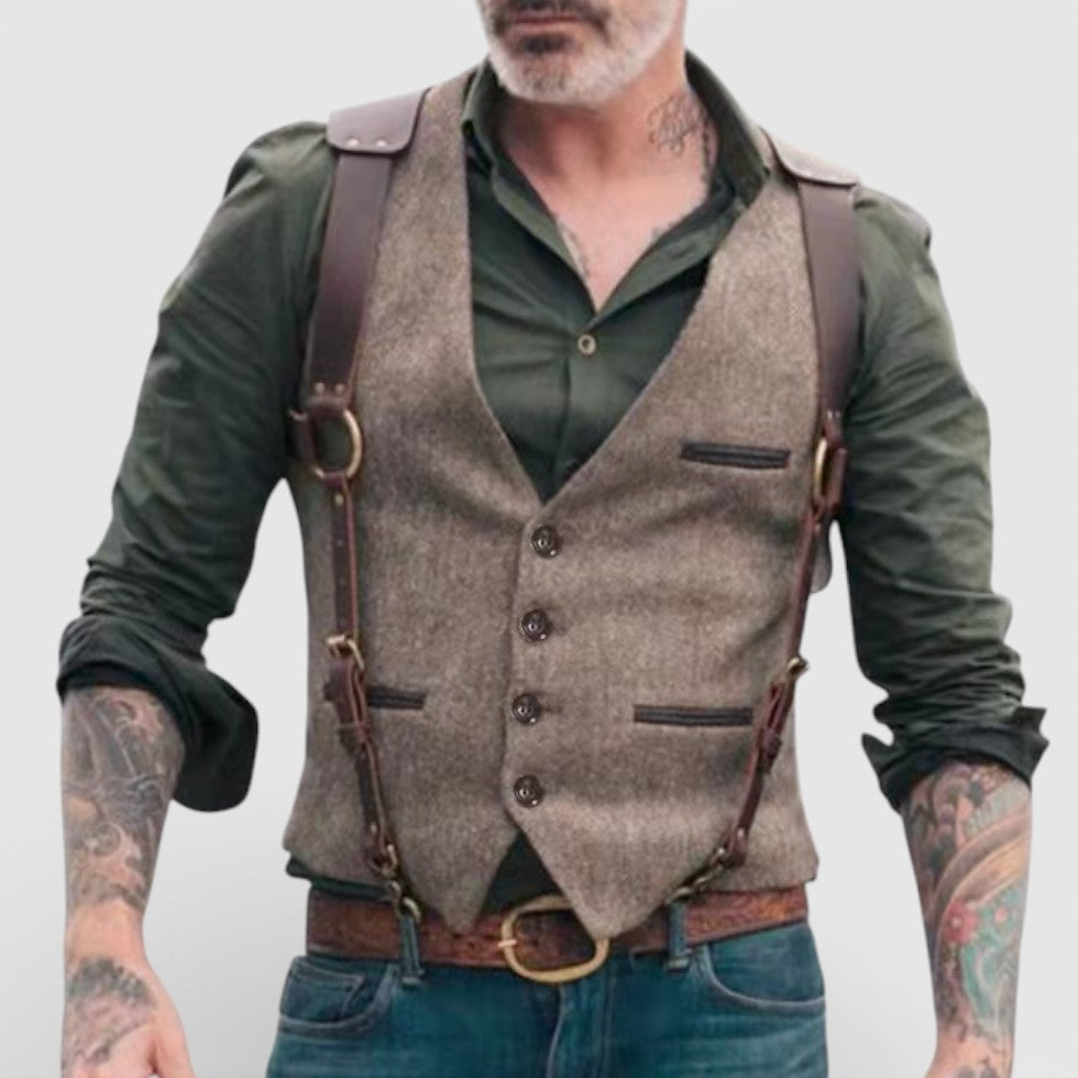 Herren Weste mit Knopfleiste und Hosenträgern