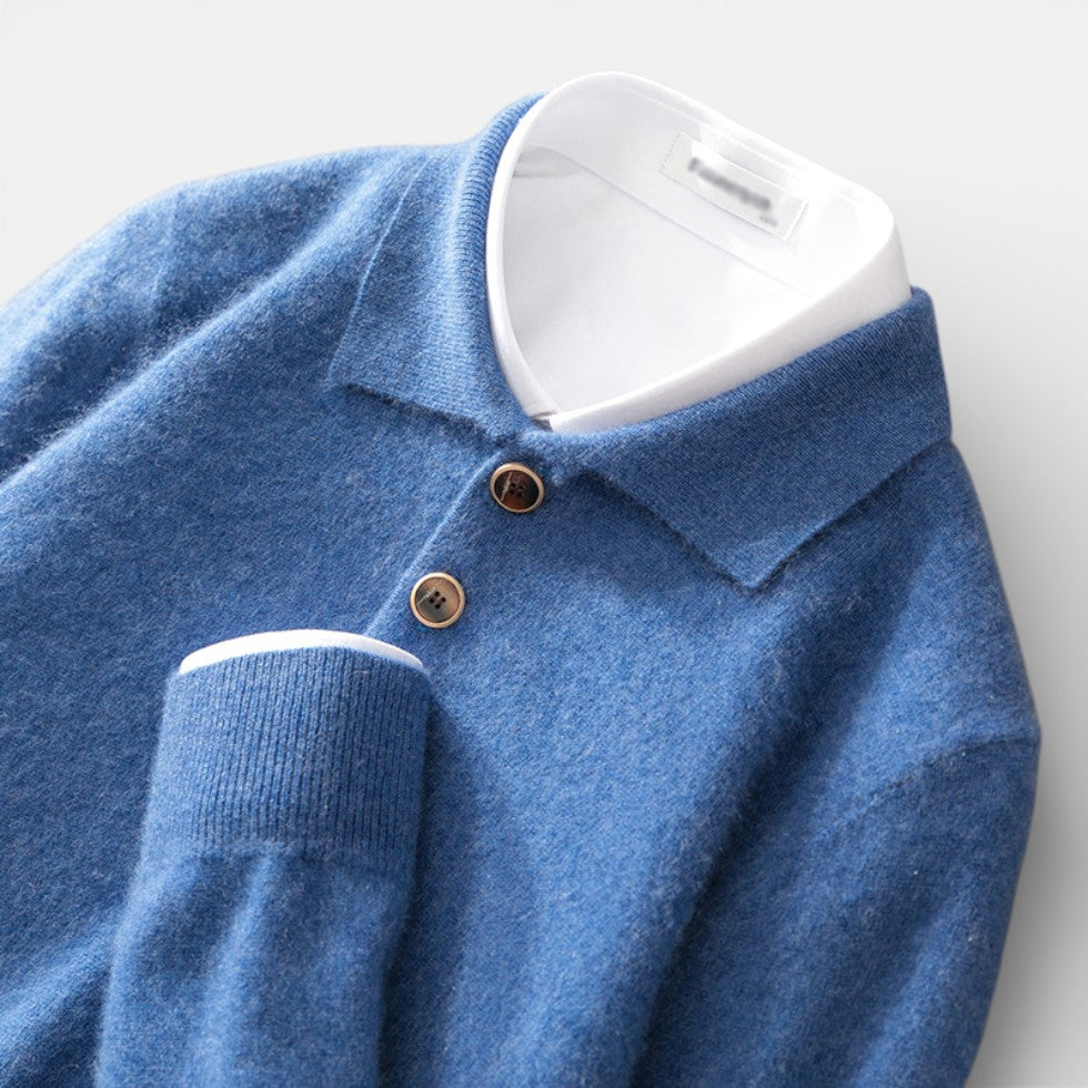 Cashmere Men's Knit Sweater with Polo Collar
