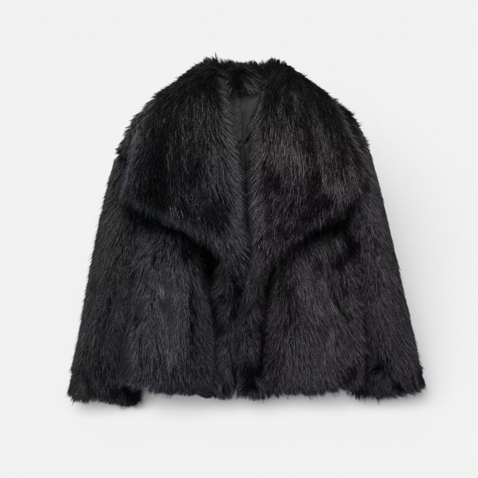 Damen Kunstfelljacke mit breitem Kragen