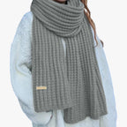 Damen Grobstrick-Schal mit Rippenmuster – Dicker Winterschal mit Lederlabel, Herbst Winter