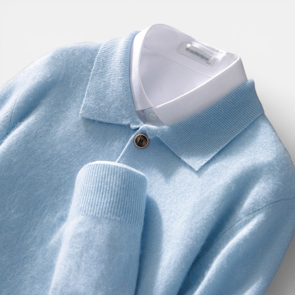 Cashmere Men's Knit Sweater with Polo Collar