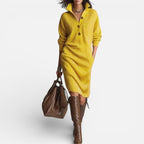 Damen Strick Midikleid mit Knopfleiste und Stehkragen