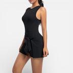Women's sports dress with integrated shorts and tie waist