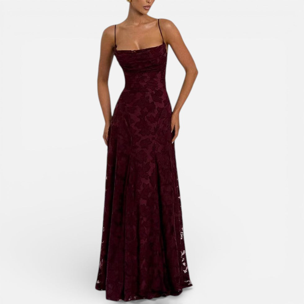 Damen Abendkleid lang aus Spitze mit Spaghettiträgern