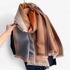 Damen Oversized Schal mit Colour-Block-Muster – Großer Wollschal und Schultertuch, Herbst Winter