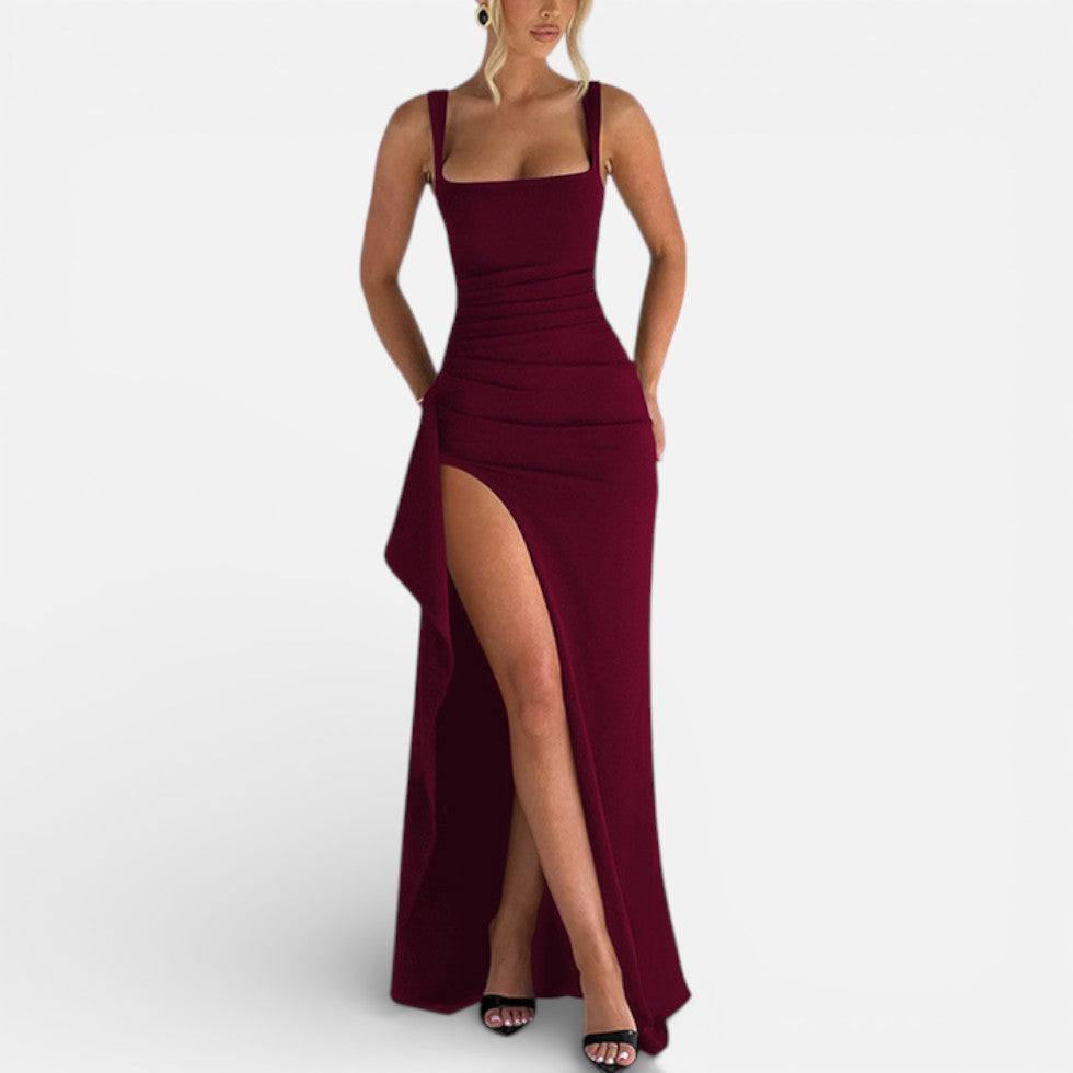 Damen Maxikleid mit Spaghettiträgern und Beinschlitz