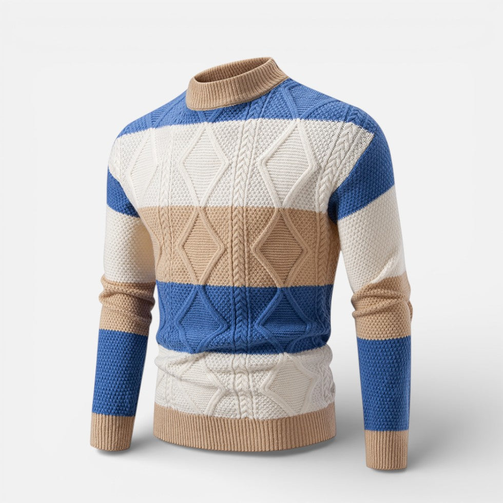 Herren Knitted Strickpullover mit Zopfmuster und Streifenmuster