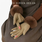 Damen Handschuhe in Wildlederoptik mit großem Fellbündchen – Touchscreen-Winterhandschuhe, Herbst Winter