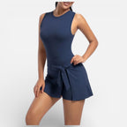 Women's sports dress with integrated shorts and tie waist