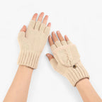 Damen Strickhandschuhe mit Klappe – Fingerlose Handschuhe und Fäustlinge in einem, Herbst Winter