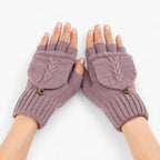Damen Strickhandschuhe mit Klappe – Fingerlose Handschuhe und Fäustlinge in einem, Herbst Winter